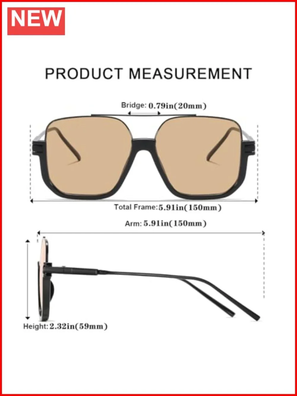 Oversized Aviator Sunglasses Retro Vintage UV400 Square Double Bridge Pilot